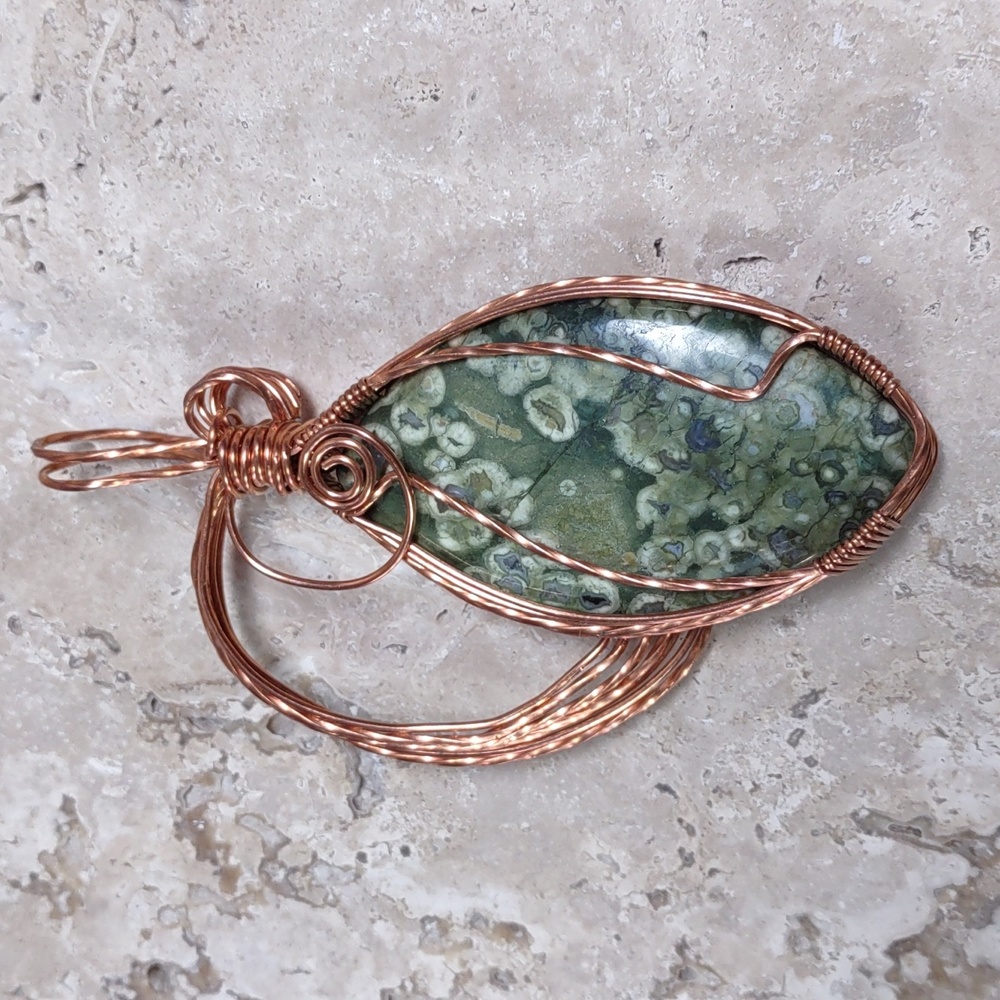 Copper Wire Wrapped Stone Pendant